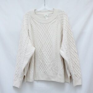 H&M cable knit sweater loose fit oversized wool blend top XXL ivory cream cozy